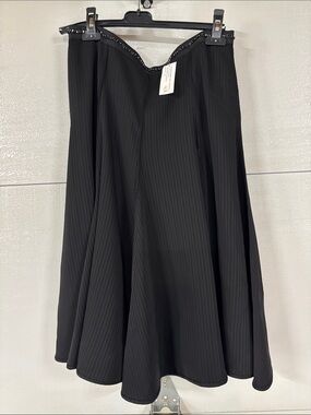 Alessandro Dell'Acqua Black Pinstripe Midi Dress with Studded Neckline